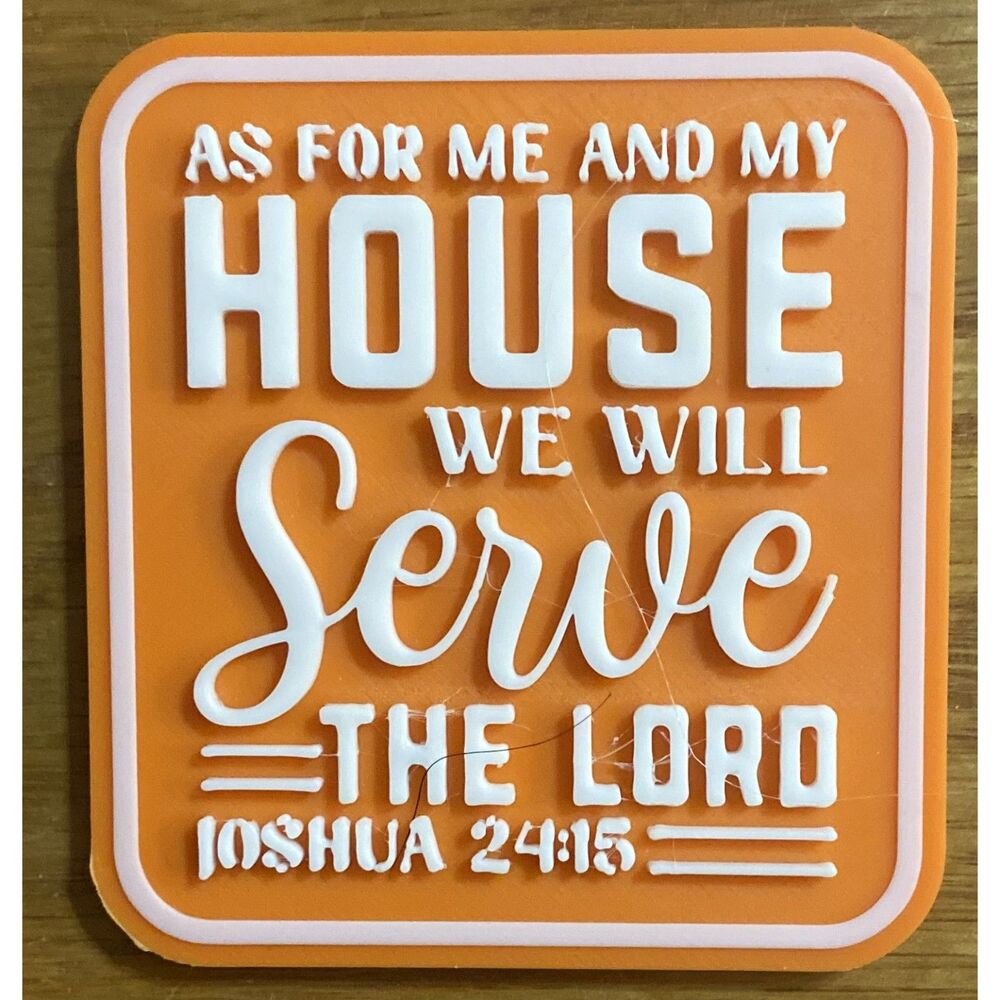 Fridge Magnet, 3" x 2.77" As For Me and My House - White over Orange M3023-0109